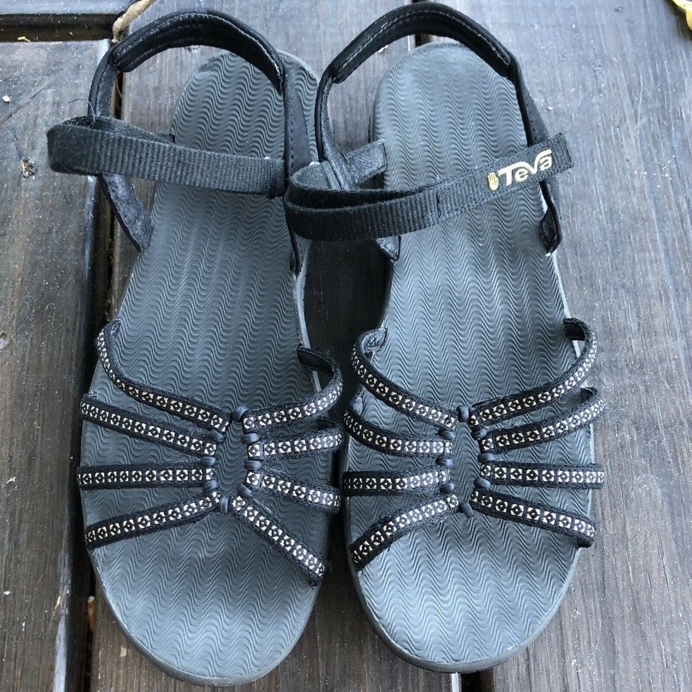 Teva 102346 Kayenta Strappy Sport Sandals Shoes Women's Size 7 Black Gold - Picture 5 of 7